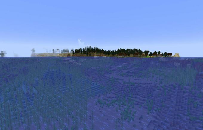 Ocean Monument e un villaggio in Minecraft.