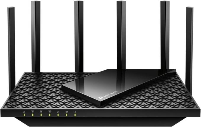 Zwarte TP-Link 6-antenne WiFi 6E-router 