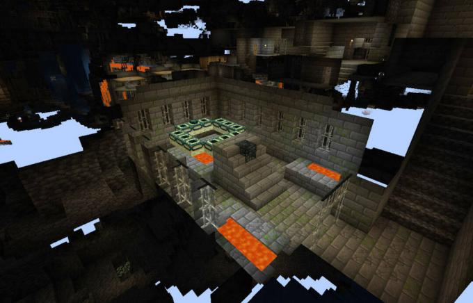 Sala do portal da fortaleza no Minecraft.