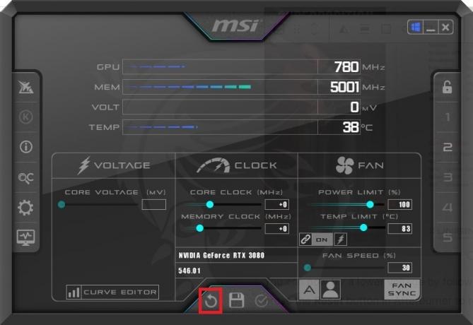 Restablecer la configuración de MSI Afterburner al stock